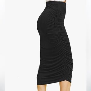 Black gathered pencil skirt ruched long sexy stretch career pinup rockabilly dol